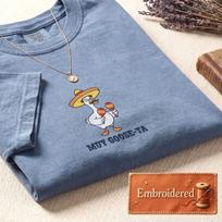 Comfort Colors Fiesta T-Shirt, Unhinged Humor Shirt, Funny Goose T-Shirt, Mexican Goose Embroidered T-Shirt, Comfort Colors 1717 L gray