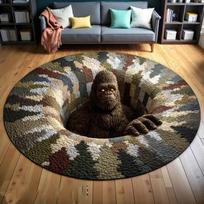 Cat Area Rug with Autumn Leaves Print,Mysterious Black Cat on Vintage Stone Wall Round Carpet Decor Mat for Living Room Bedroom 80cm