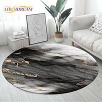Round Area Rug – Black, Gold  Blue Circle Carpet for Living Room, Bedroom, Sofa, Kitchen Floor Mat Diameter 90cm(35in)