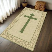 Orthodox Cross Carpet, Christian Prayer Rug for Home Church, Navy Blue Gold Area Rug, Religious Decor, Soft Washable Floor Mat 50x80cm-Felt