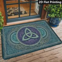 Celtic Knot Door Mat, Triquetra Mandala Entry Rug, Vintage Green Floor Mat, Non-Slip Carpet for Home Entrance, Living Room Porch 60X90cm
