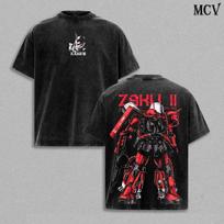 Gundam Washed Oversized T-Shirt Anime Graphic Men Women Streetwear Y2k Hip Hop Short Sleeve Casual Loose Cotton High Quality Female Male Clothing S black