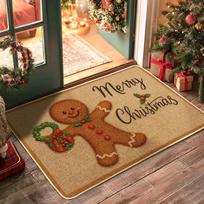 VIKAMA Gingerbread Man Door Mat Christmas Winter Decorative Indoor Outdoor Entrance Carpet Porch Balcony Floor Mat 40cmx60cm beige
