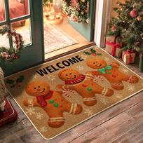 VIKAMA Gingerbread Man Door Mat Christmas Winter Decorative Indoor Outdoor Entrance Carpet Porch Balcony Floor Mat 50cmx80cm