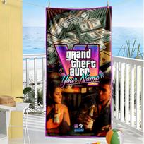 Grand Theft Auto Customizable Name Beach Towel Super Soft & Absorbent Suitable for Swimming Gym Camping Yoga Vacation 80cmx160cm(31x63inch) gray