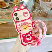 iPhone 16 15 14 13 12 Pro Max Plus 11 Dėl mielas animacinis personažas Winnie The Pooh Lotso Stumiamas-traukiamas fotoaparatas su riešo dirželiu Telefono dėklas iPhone 15 Pro