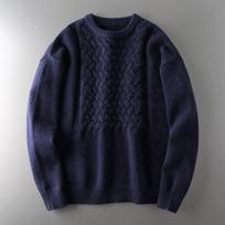 Lazy Knitting Needle Loose Original Export Order Cable-Knit Sweater Navy Blue M gray