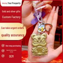 999 Pure Gold Cute Lion Keychain Lanyard - Lucky Charm Gift for Customers brown