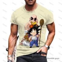 Summer Men's Gym Goku Tshirt Men Tops Dragon Ball Anime T-shirt Kakarot Vegeta Super Saiyan Quick Dry 6XL beige