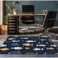 Navy Blue Fish Ocean Pattern Crystal Velvet Rug Underwater Sea Life Design Kids Room Office Floor Mat 50cm x 80cm black