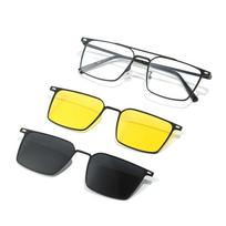 VAKA 3 In 1 Magnetic Men's Glasses Polarized And Night Vision Clip Combine Eyeglasses Alloy Frame Blue Light Blocking Glasses yellow