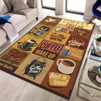 Vintage Coffee Quote Print Area Rug,Retro Coffee Cup & Beans Design Non-Slip Floor Mat for Kitchen Living Room Home Decor Carpet 60cm x 90cm
