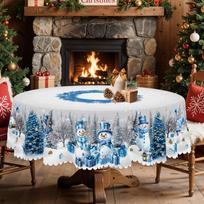 Christmas Vintage Farmhouse Tablecloth with Santa, reindeer & Xmas tree prints. Rectangular & round sizes for Xmas/New Year parties, kitchen, indoor & 152X220Cm gray