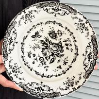 Stalo serviravimo rinkinys Retro Nordic gėlių rašto lėkštė Keraminė Elegantiška vakarienės lėkštė Apvali Išskirtinė desertinė lėkštė Restoranas juoda