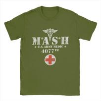 harajuku graphic Novelty Mash 4077 TV Show T-Shirts Men Round Neck Pure Cotton T Shirt Short Sl L beige