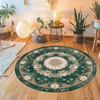 Sage Green Vintage Pink Rose Round Rug Non Slip Washable Mat For Farmhouse Bedroom 40x40cm