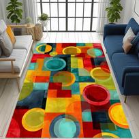 Colorful Geometric Circle Mid Century Area Rug  Washable Carpet for Living Room Bedroom Kitchen Rustic Home Decoration 80x120cm red