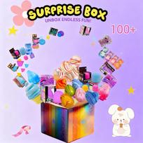 Assorted Squishy Blind Box Toys 100+Pcs Surprise Stress Relief Figures Includes Giant Yellow Gorilla Moai Head Panda Rabbit