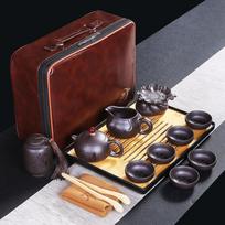High-end ceramic purple sand Kung Fu travel tea set gift box Mid-Autumn Festival company event gifts gray