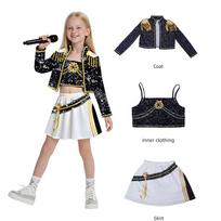 K-Pop Rumi Zoey Mira Demonų Medžiotojų Cosplay Kostiumas Mergaitei Helovino Scenai 3D Atspausdintas Raštas Vaidmenų Drabužiai Kids Height 140cm black