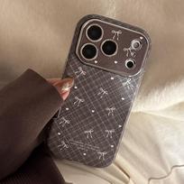 For Apple 17promax Mobile Phone Case for IPhone16 Leather Plaid Bow 15 Retro 13 Soft 12 All Inclusive 11 6.1 gray