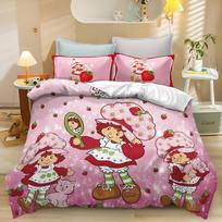Cartoon Strawberry Shortcake Girls Quilt Cover Skin Friendly Breathable Cute Printed Bedding Children's Bedroom Decoration 90x200cm white