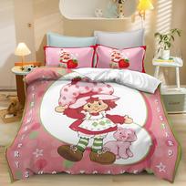 Cartoon Strawberry Shortcake Girls Quilt Cover Skin Friendly Breathable Cute Printed Bedding Children's Bedroom Decoration 90x200cm