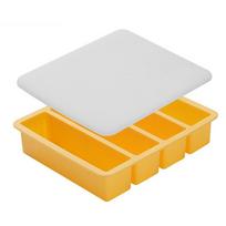 Ice Cube Tray with Lid Stackable Freezer Ice Trays Large Rectangular Ice Cube Mold Easy-Release Ice Cube Mould Kitchen Items orange