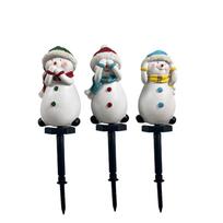 Christmas Snowman Family Ground Plug Christmas Winter Decoration Christmas Resin Christmas Snowman Outdoor Decoration Solar Ground Plug One Size gray