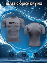 Men's Compression Shirt Quick Dry Gray Gym T-Shirt UFC GYM Print Workout Sportswear 3XL pilka spalva