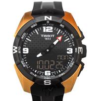 TISSOT T-Touch serijos kvarcinis mechanizmas Šveicariškas šviesus išmanusis LCD ekranas juodas ciferblatas titano auksu dengtas PVD danga korpusas guminis dirželis T091.420.47.207.00 juoda
