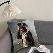 Napoleon Bonaparte Art Cushion Cover Pillowcase Ultra Soft Skin Friendly Fabric Cloud Like Comfort & Concealed Zipper Peach skin 18*18(CM)-1Pcs gray