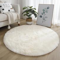 Fluffy White Round Carpet Plush High Pile Rug for Modern Living Room Bedroom Decor Adds Texture and Warm Minimalist Style 60cm