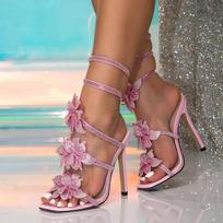 Sexy Crystal Pink Wedding Shoes Gladiator Sandals Women Elegant Party High Heels Summer Open Toe Ladies Dress Party Shoe 42 rožinė