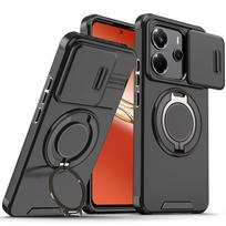 Magnetic Metal Ring Stand Case For Xiaomi Redmi Note 14 4G 163.3mm EU 164.8mm Note14 5G 162.4mm Slide Push Window Phone Cover RM Note14 4G 163.3mm