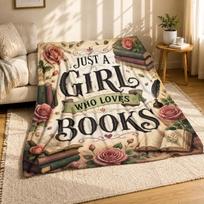 Tiesiog mergina, kuri myli knygas Koralinio vilnos pledas Skaitymo citatos dekoras 75cm*90cm white