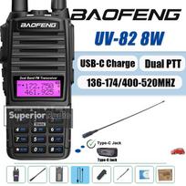Baofeng UV-82 Walkie Talkie 5W/8W 2800mAh Type-C Charging Dual PTT Dual Band Long Range High Capacity For Hunting Two Way Radios