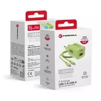 Forcell F-Energy GaN III Crystal Color travel charger | 33W | PD, QC, GaN | USB-C, USB-A | with USB-C to USB-C cable included | green