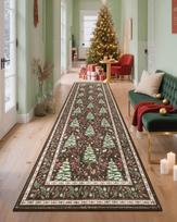 Red Christmas Floor Hallway Runner Rug Non Slip Washable Stain Resistant Christmas Tree Animals Print Holiday Home Decor 80X200CM(2.6X6.6FT