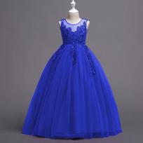 Girls Princess Long Dress Kids Petal Formal Gown Mesh Wedding Dress 170cm mėlyna