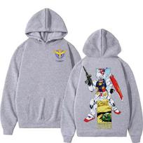 Classic Gundam Mecha Front and Back Large Print Thickened Casual Loose Autumn Winter 2YK Hoodie XXXL gray