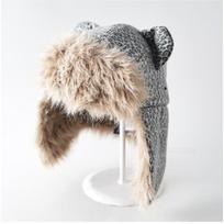 Women S Leopard Plush Bear Ear Trapper Hat Warm Fashionable Cute Versatile One Size beige