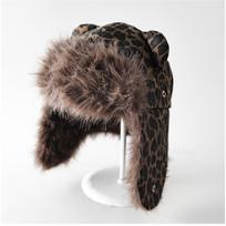 Women S Leopard Plush Bear Ear Trapper Hat Warm Fashionable Cute Versatile One Size gray