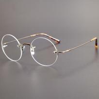 Steve Jobs Style Round Rimless Titanium Eyeglass Frame 007 - Lightweight and Versatile, Unisex, Fit for Prescription Lenses. gray