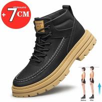 Didelio dydžio vyriški batai keltuvai aukštos kokybės odiniai kulkšnies batai paslėpti kulniukai aukštinantys batai Vyriški 7cm Masculino aukštesni batai 43 black