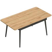 Išskleidžiamas valgomojo stalas 4–6 vietoms su užapvalintais kampais, ąžuolo ir juodos spalvos, 130–160 x 85 x 75 cm