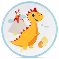 Vaikiška porcelianinė lėkštė su dinozauro motyvu, įvairiaspalvė, 21 × 21 × 2,5 cm