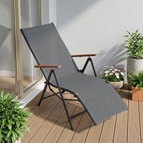Sulankstomas lauko gultas su 6 padėčių atlošu, pilkas, 57 × 72–138 × 91–110 cm