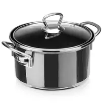 Emaliuotas puodas su stikliniu dangčiu, juodas, 18 cm, 1,75 l
