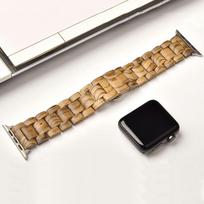 Tikra medinė apyrankė Apple Watch laikrodžiui - Metalinis jungiklis Drugelio užsegimas Patvari asmeniška apyrankė iWatch S10/9/8/7/6/5/4/3/2/1/SE/Ultra/U2 46MM for S10 beige